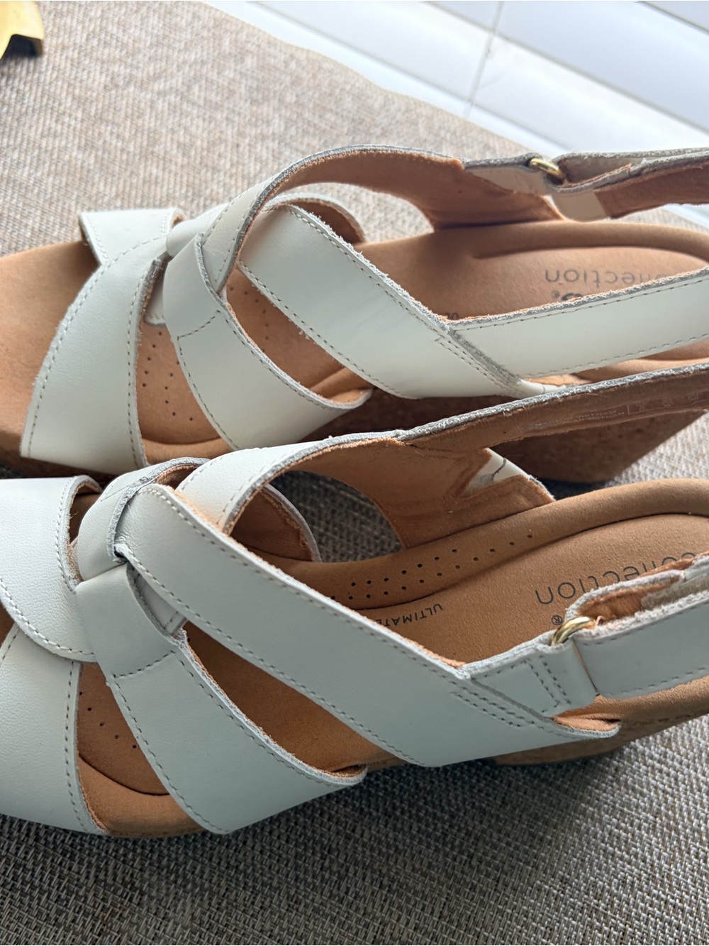 Clarks Cream Leather Slingback Wedge Sandals